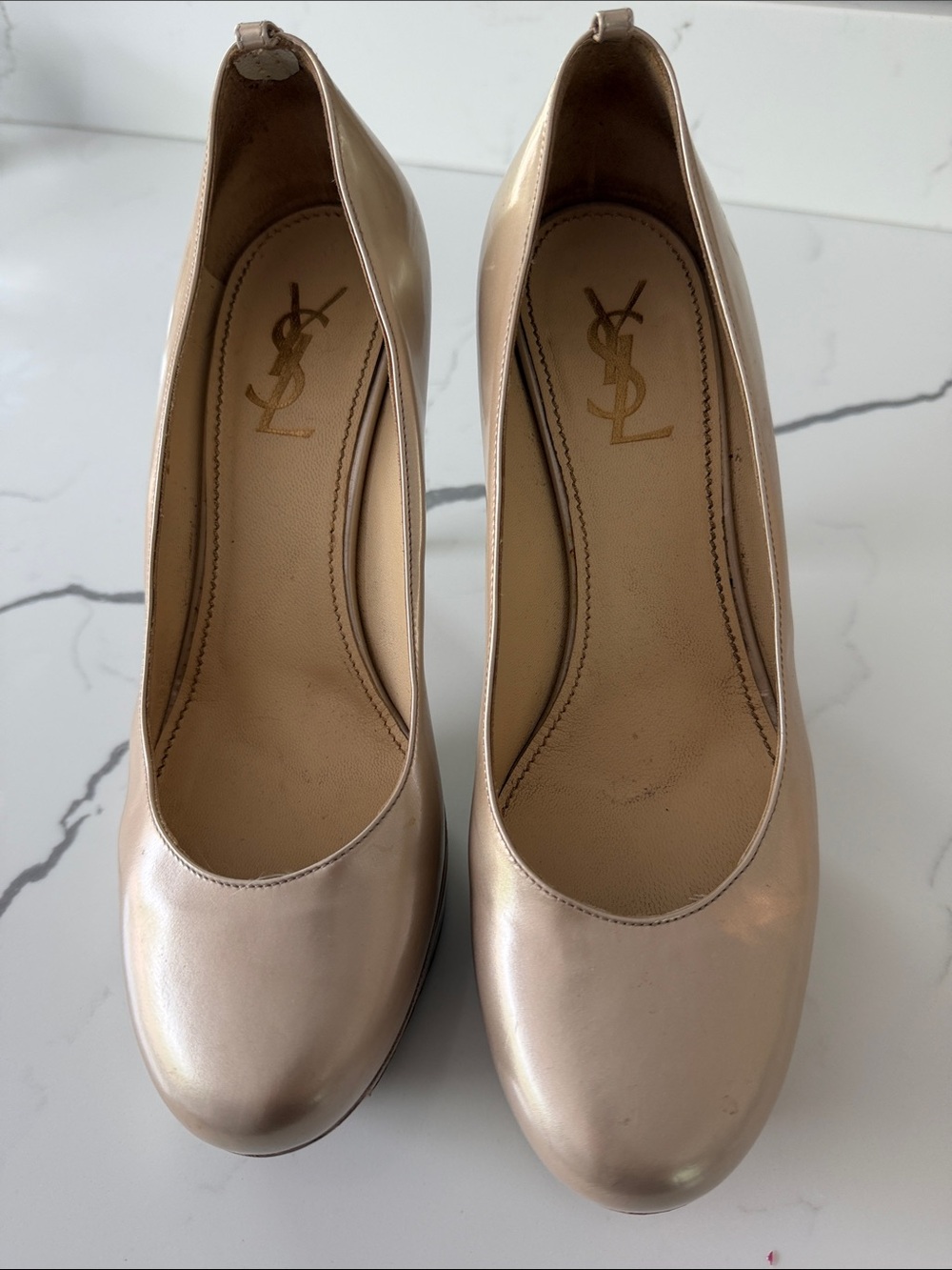 Yves Saint Laurent Gold Leather Round-Toe Pumps